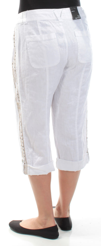 INC Womens White Sequined Cuffed Pants