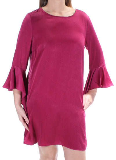 BAR III Womens Purple Bell Sleeve Jewel Neck Above The Knee Shift Dress