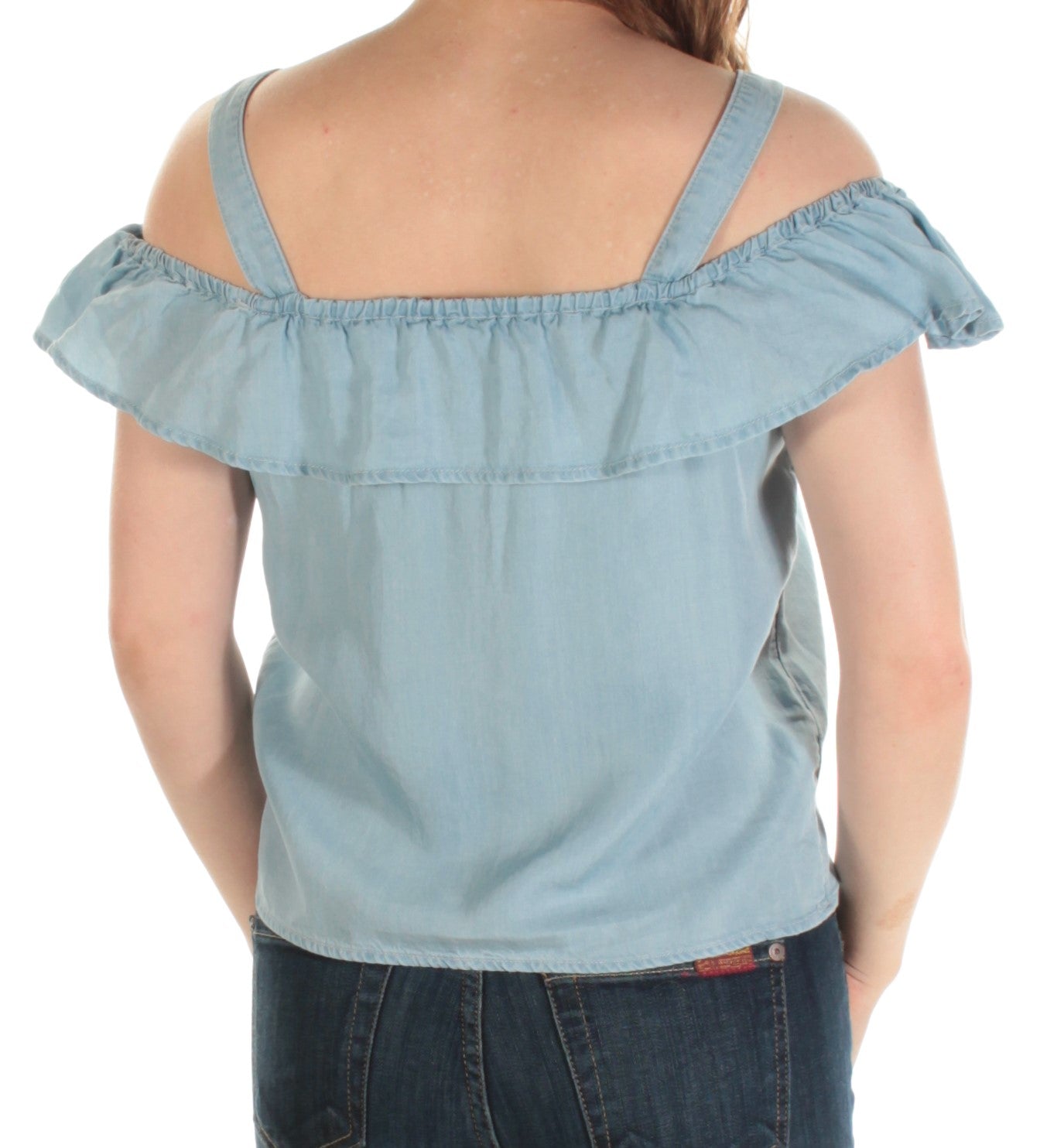 MAISON JULES Womens Blue Cap Sleeve Square Neck Top