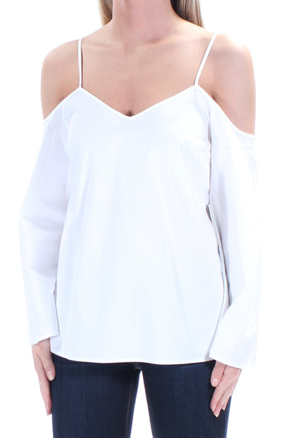 1. STATE Womens White Cold Shoulder Long Sleeve V Neck Top