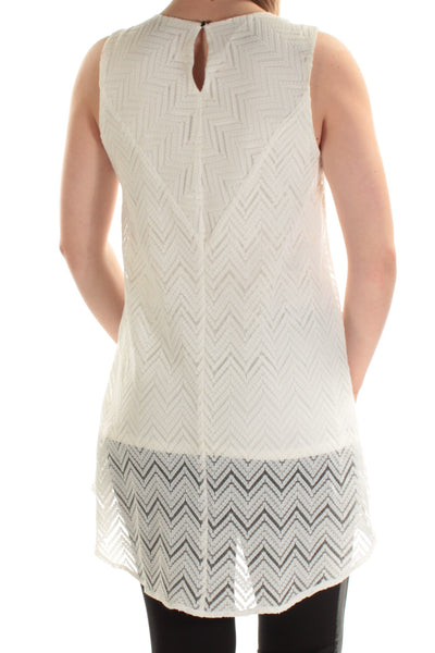 VINCE CAMUTO Womens White Sleeveless Jewel Neck Top