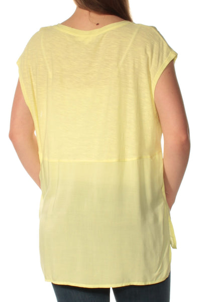 TWO BY VINCE CAMUTO Womens Green Sheer Cap Sleeve Jewel Neck Top