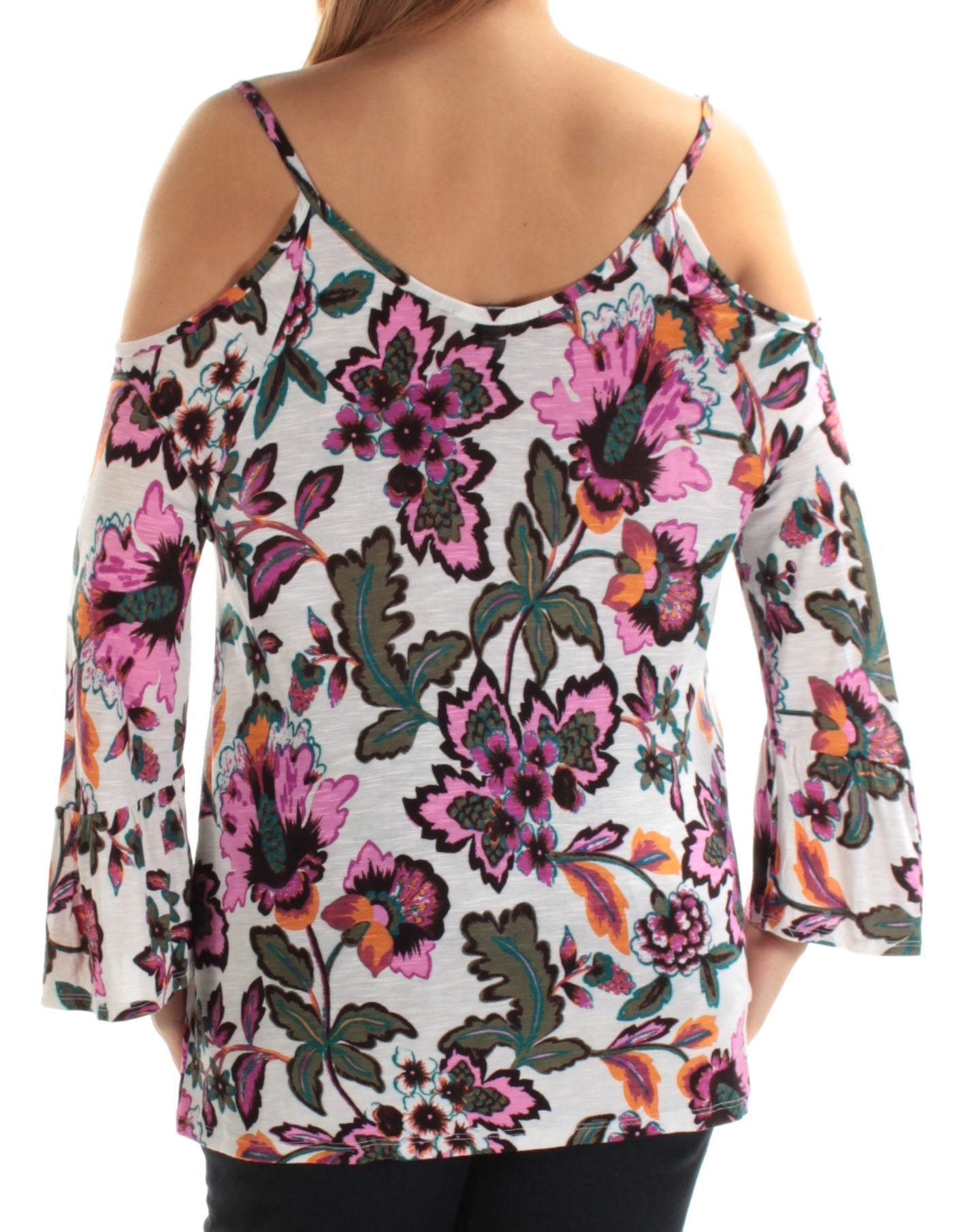 INC Womens Cold Shoulder Floral Long Sleeve Scoop Neck Top