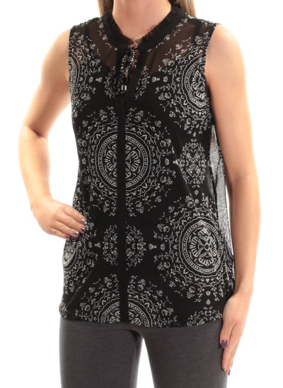 INC Womens Black Tie Printed Sleeveless V Neck Top