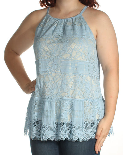 ALFANI Womens Blue Lace Sleeveless Square Neck Top