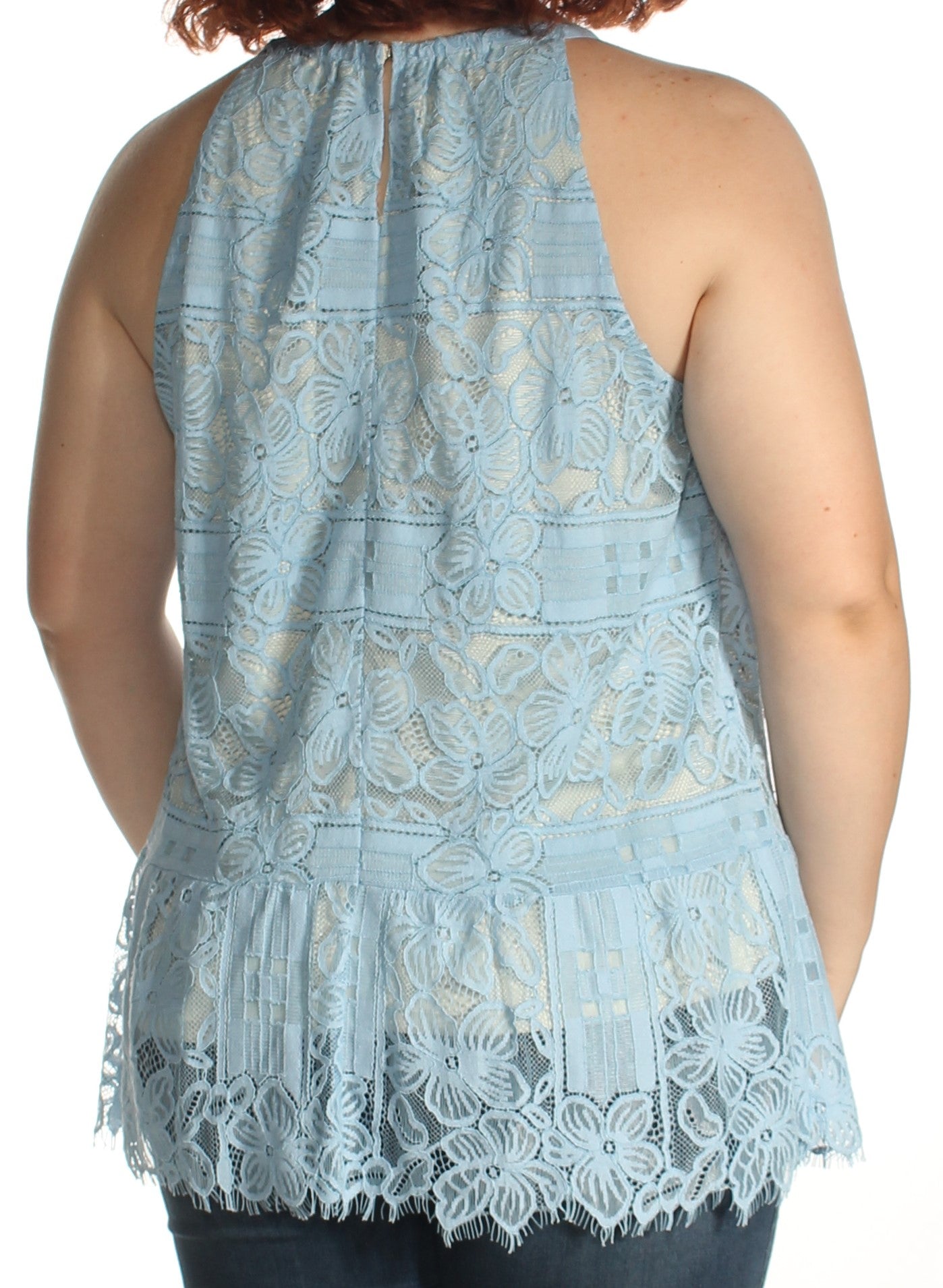 ALFANI Womens Blue Lace Sleeveless Square Neck Top