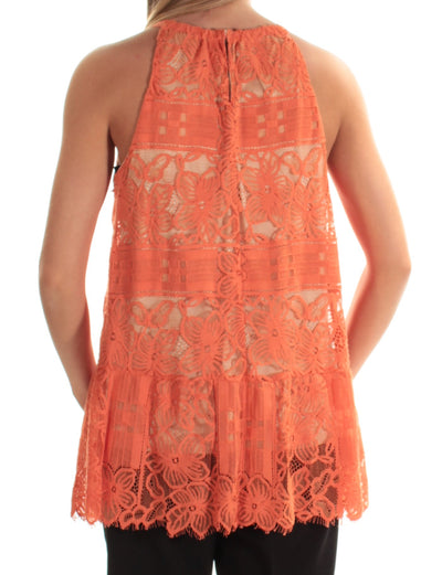 ALFANI Womens Coral Lace Sleeveless Halter Tank Top