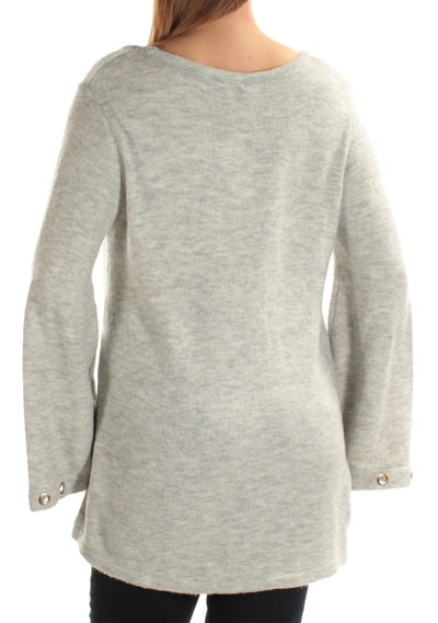 KENSIE Womens Gray Eyelet Bell Sleeve Scoop Neck Sweater