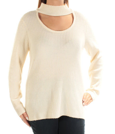 KENSIE Womens Ivory Cut Out Long Sleeve Crew Neck Sweater