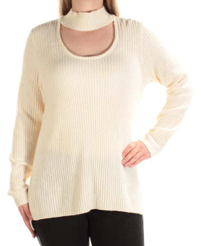 KENSIE Womens Ivory Cut Out Long Sleeve Turtle Neck Sweater