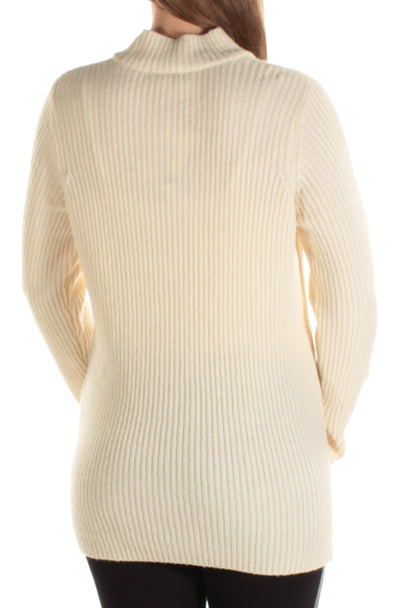 KENSIE Womens Ivory Cut Out Long Sleeve Turtle Neck Sweater