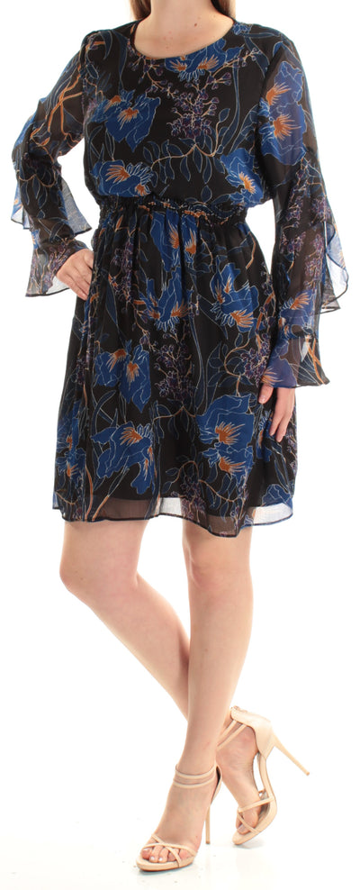 INC Womens Sheer Ruffled Ruched Floral Long Sleeve Jewel Neck Mini Sheath Dress