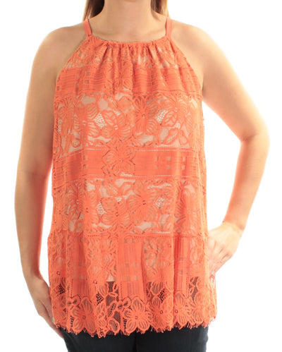 ALFANI Womens Coral Lace Sleeveless Halter Tank Top