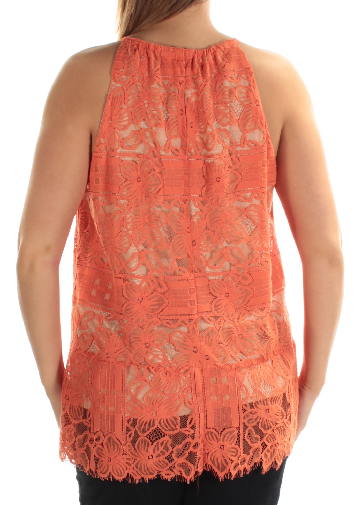 ALFANI Womens Coral Lace Sleeveless Halter Tank Top