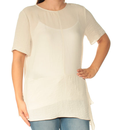 VINCE CAMUTO Womens Beige Short Sleeve Crew Neck Top