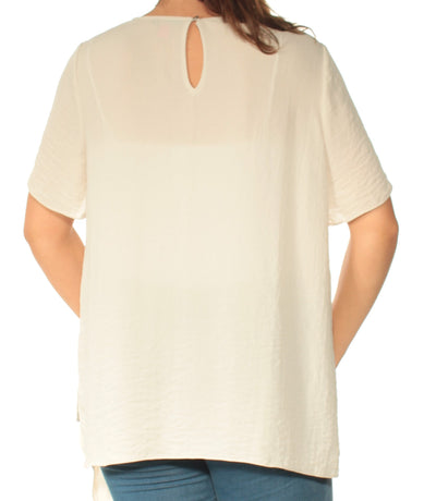 VINCE CAMUTO Womens Beige Short Sleeve Crew Neck Top