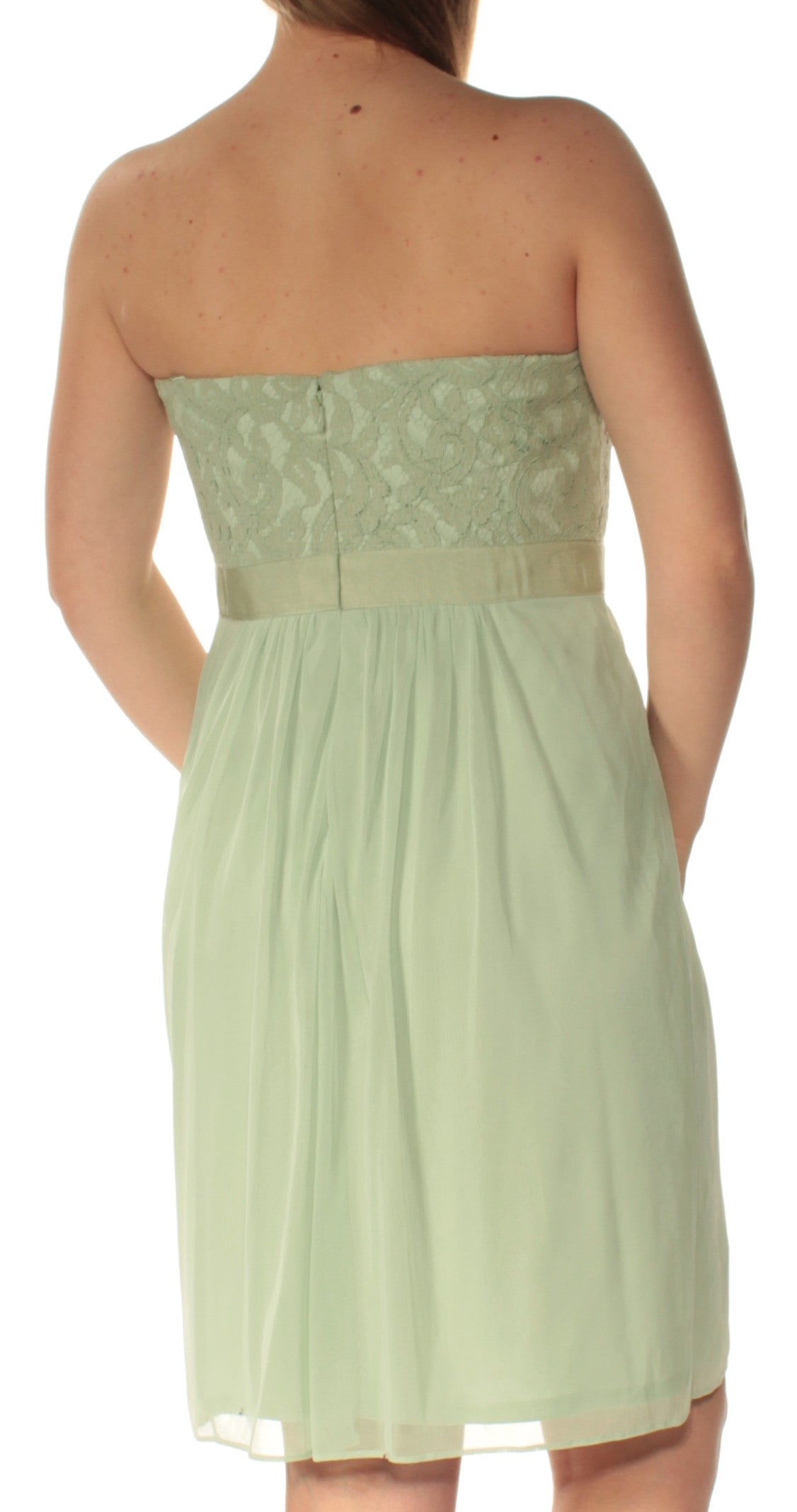 ADRIANNA PAPELL Womens Green Lace Sleeveless Strapless Knee Length Evening Shift Dress