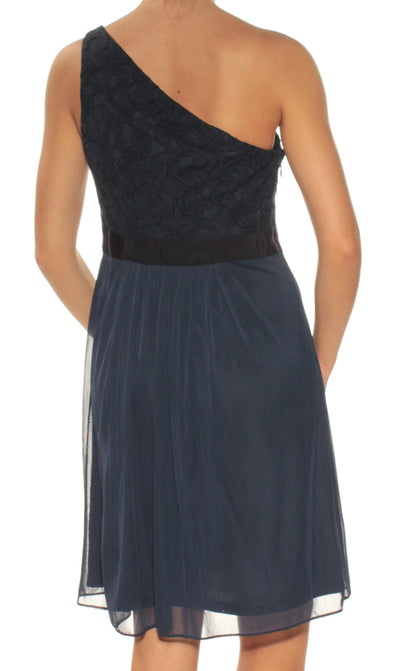 ADRIANNA PAPELL Womens Beaded Sleeveless Asymmetrical Neckline Above The Knee Formal Fit + Flare Dress