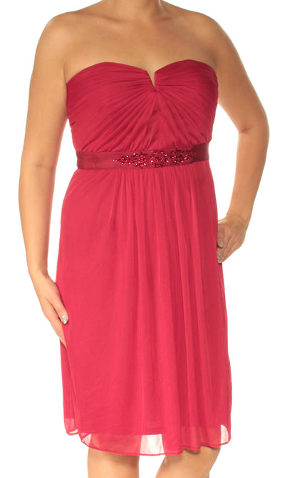 ADRIANNA PAPELL Womens Embellished Ruched Sleeveless Strapless Evening Dress