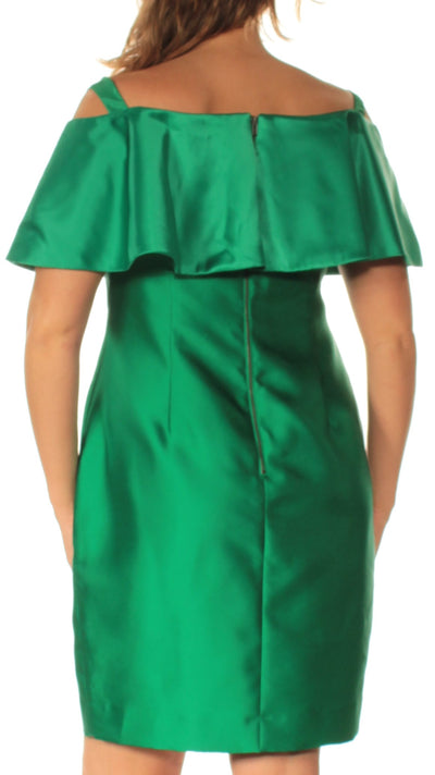 ADRIANNA PAPELL Womens Green Cold Shoulder Short Sleeve Square Neck Above The Knee Sheath Dress