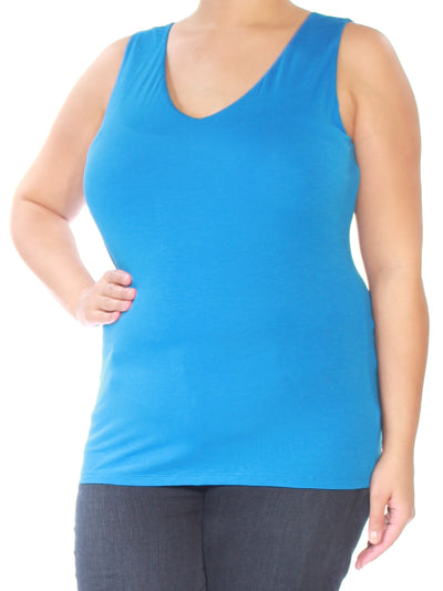 INC Womens Blue Sleeveless V Neck Top