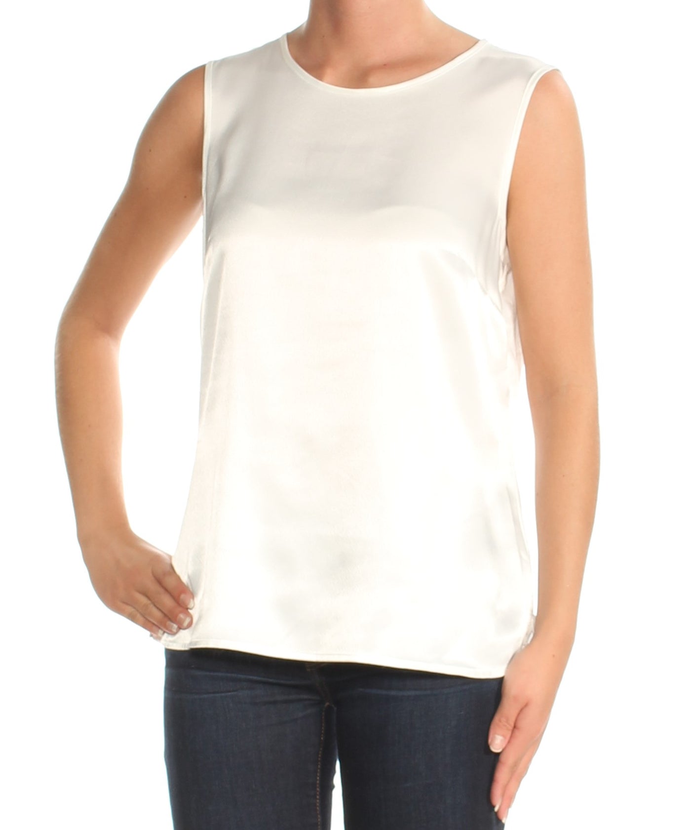 KASPER Womens Ivory Sleeveless Jewel Neck Wear To Work Top