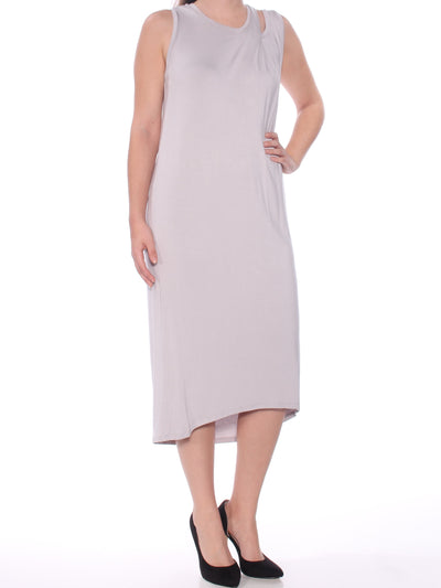 BAR III Womens Gray Cut Out Sleeveless Jewel Neck Midi Shift Dress