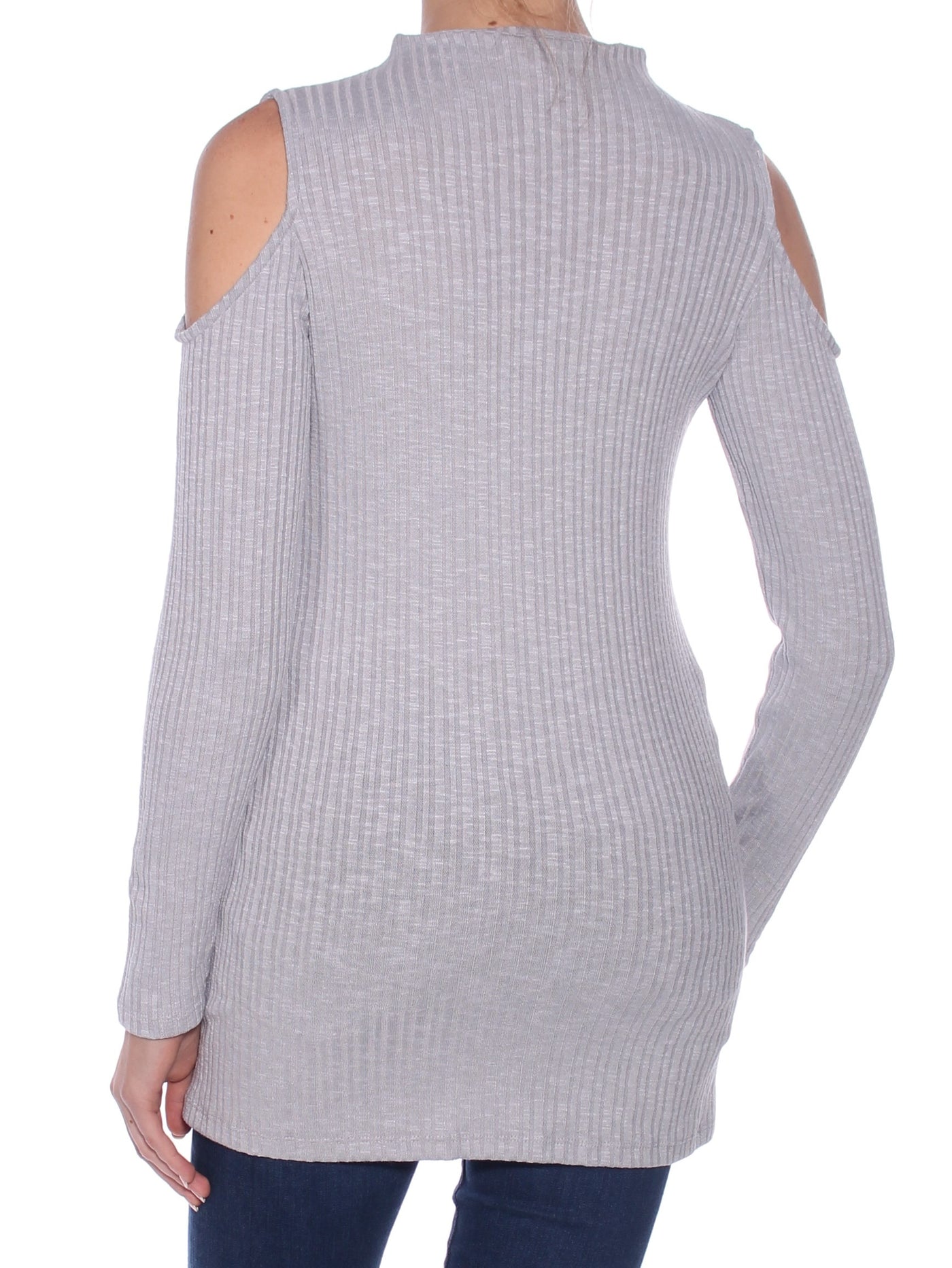 KENSIE Womens Gray Cold Shoulder Textured Long Sleeve Turtle Neck Hi-Lo Sweater