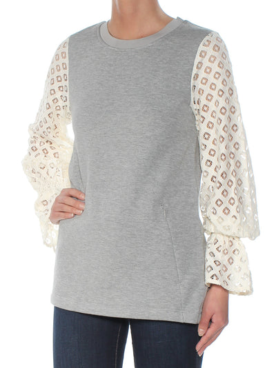 KENSIE Womens Lace Ruched Kimono Sleeve Crew Neck Mini Sheath Sweater