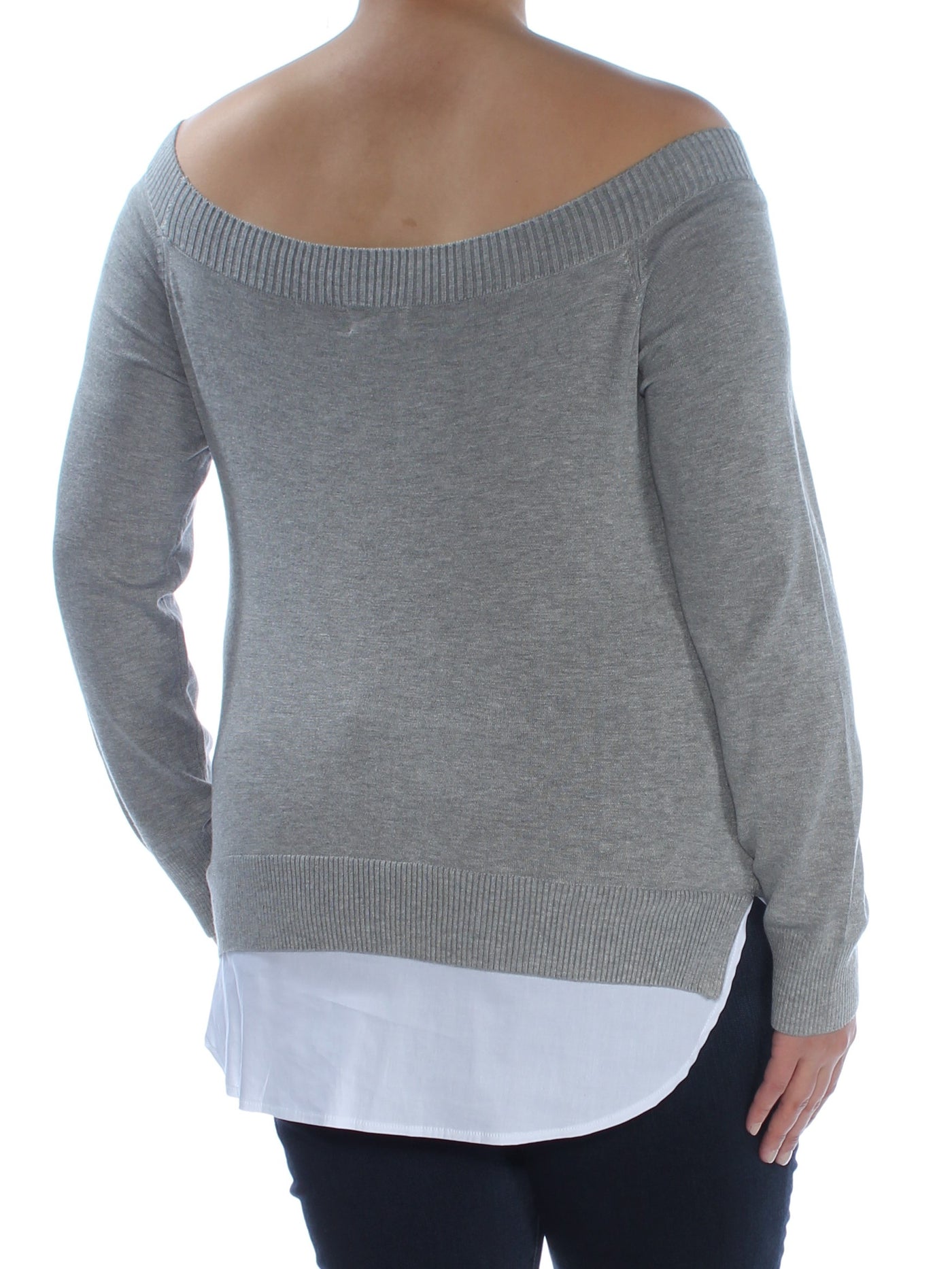 MAISON JULES Womens Gray Long Sleeve Boat Neck Tiered Top