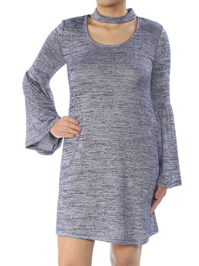 KENSIE Womens Purple Heather Bell Sleeve Scoop Neck Above The Knee Shift Dress