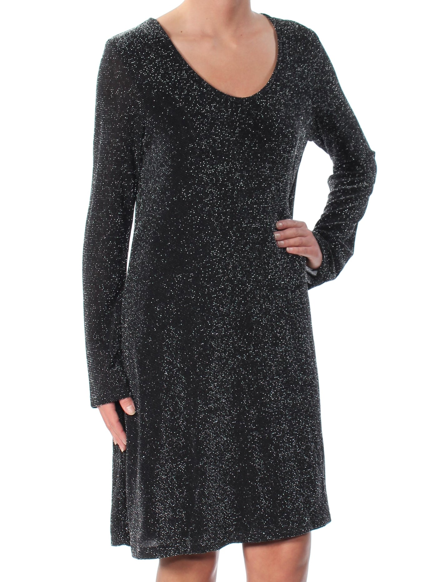 KAREN KANE Womens Black Long Sleeve Scoop Neck Above The Knee Party Fit + Flare Dress