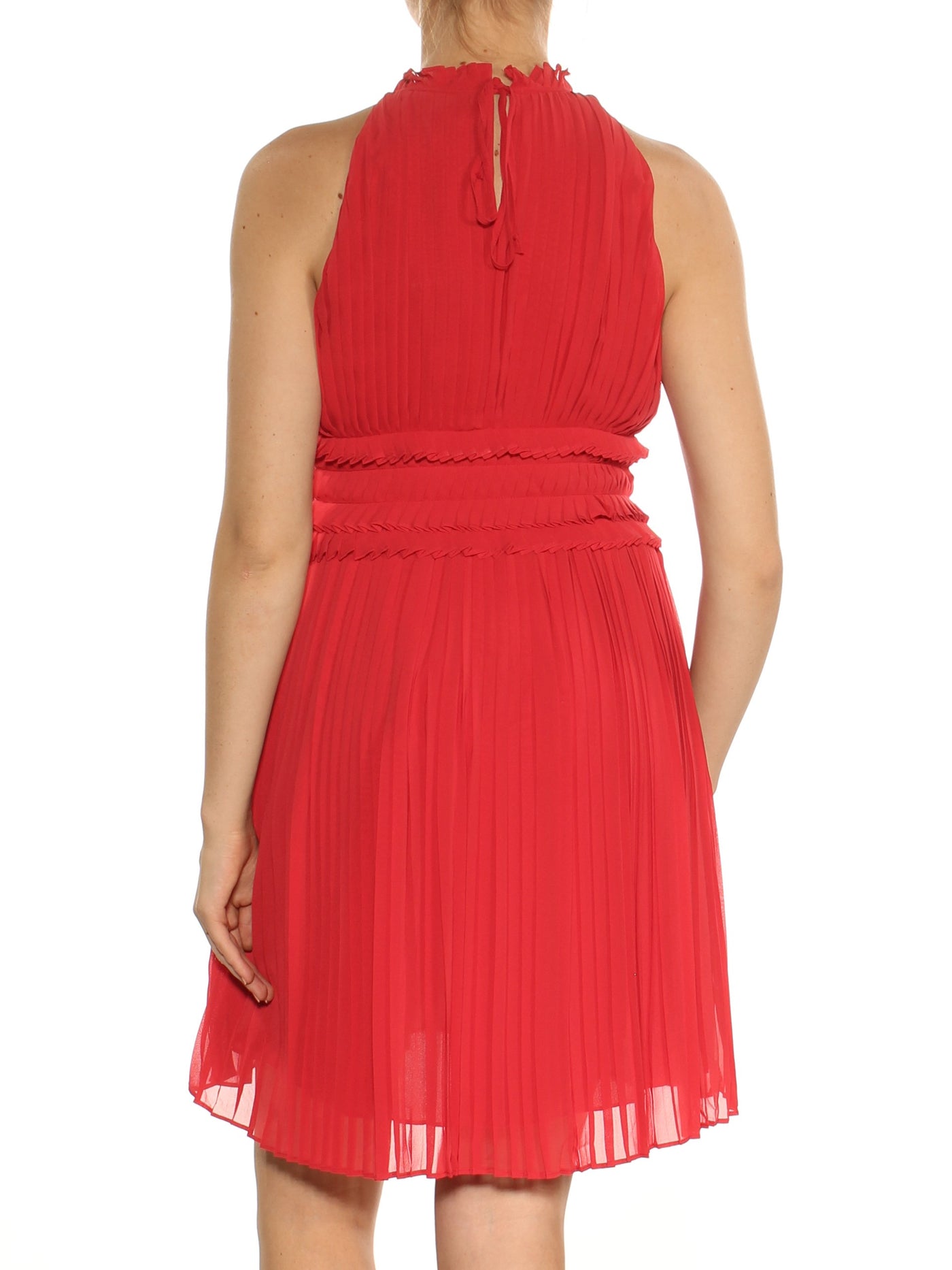 MAX STUDIO Womens Red Pleated Ruffled Sleeveless Crew Neck Mini Cocktail Empire Waist Dress