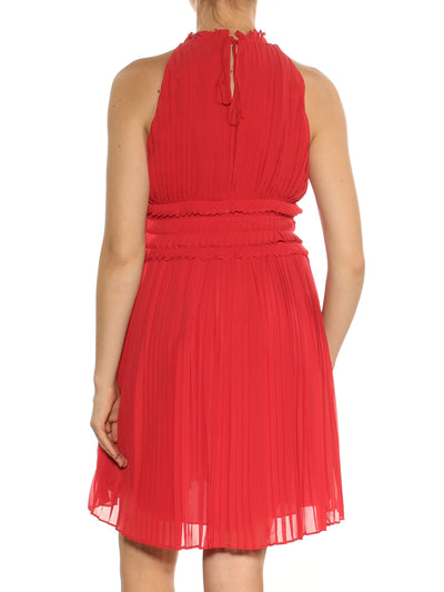 MAX STUDIO Womens Red Pleated Ruffled Sleeveless Crew Neck Mini Cocktail Empire Waist Dress