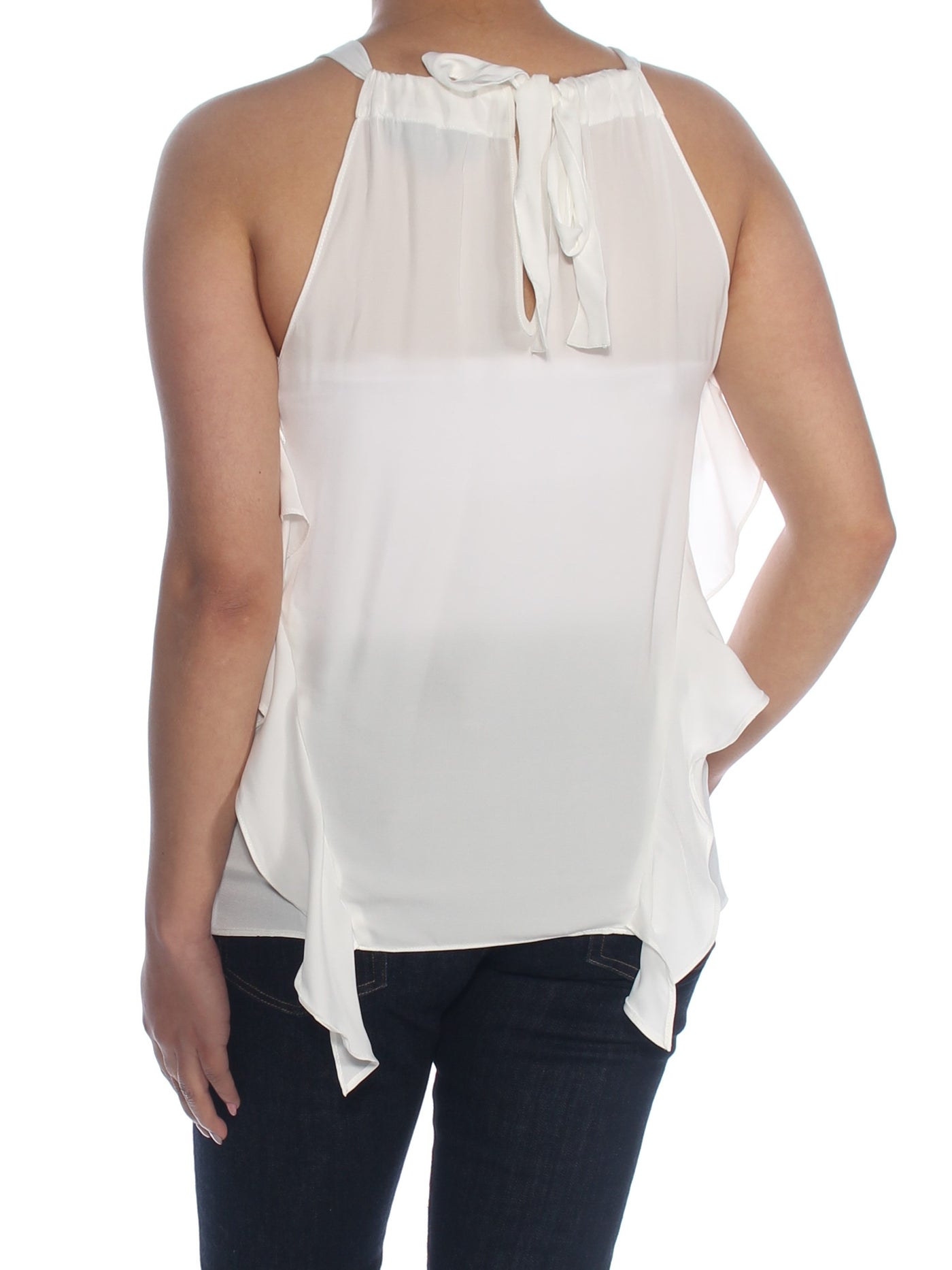 MAX STUDIO LONDON Womens White Ruffled Sleeveless Halter Top