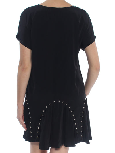 BAR III Womens Short Sleeve Jewel Neck Above The Knee Fit + Flare Dress