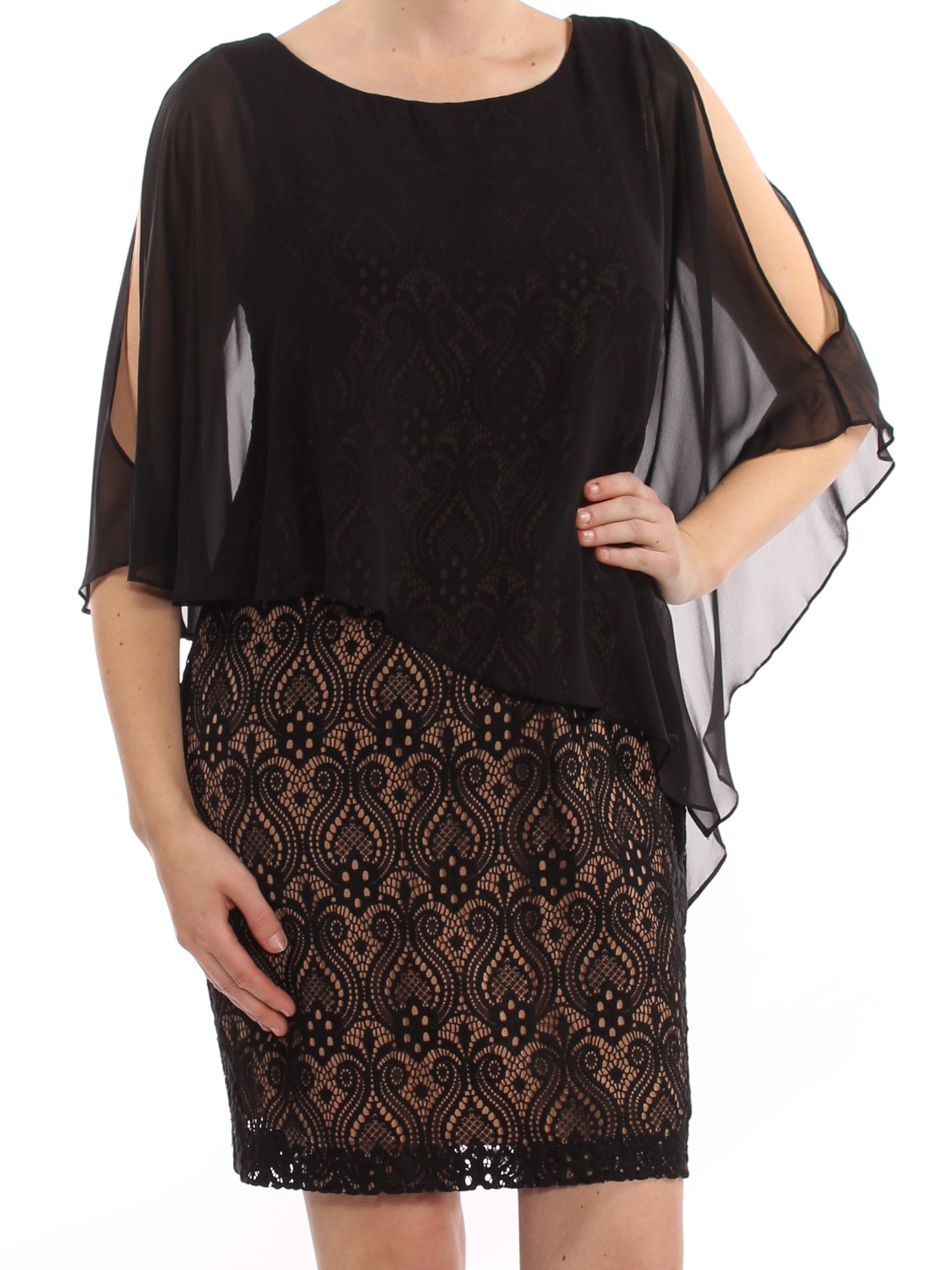 CONNECTED APPAREL Womens Lace Sleeveless Jewel Neck Above The Knee Cocktail Dress