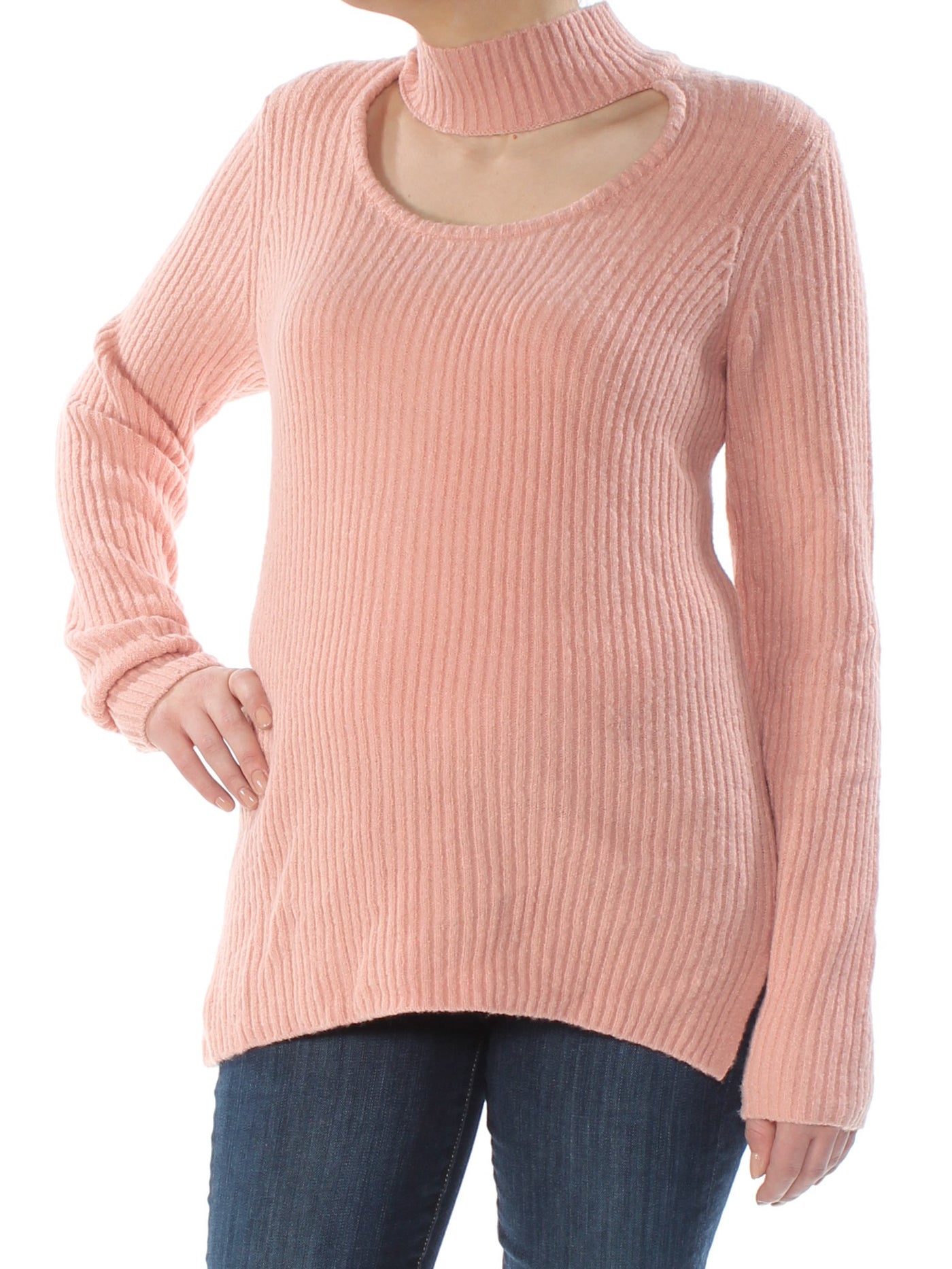 KENSIE Womens Pink Cut Out Long Sleeve Turtle Neck Sweater