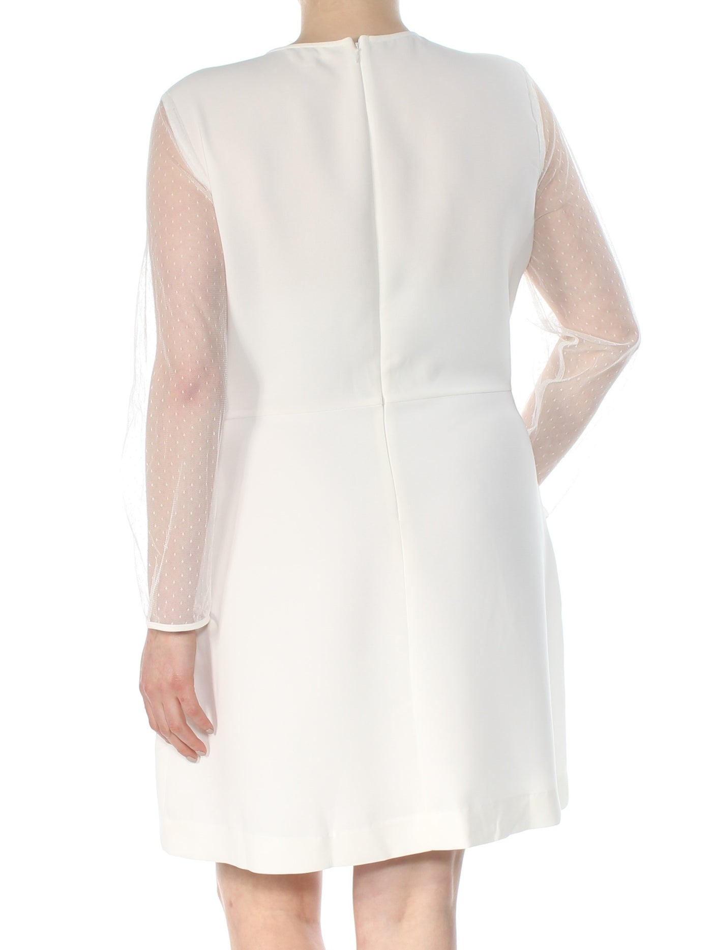 MAISON JULES Womens Ivory Long Sleeve Illusion Neckline Above The Knee Party Shift Dress