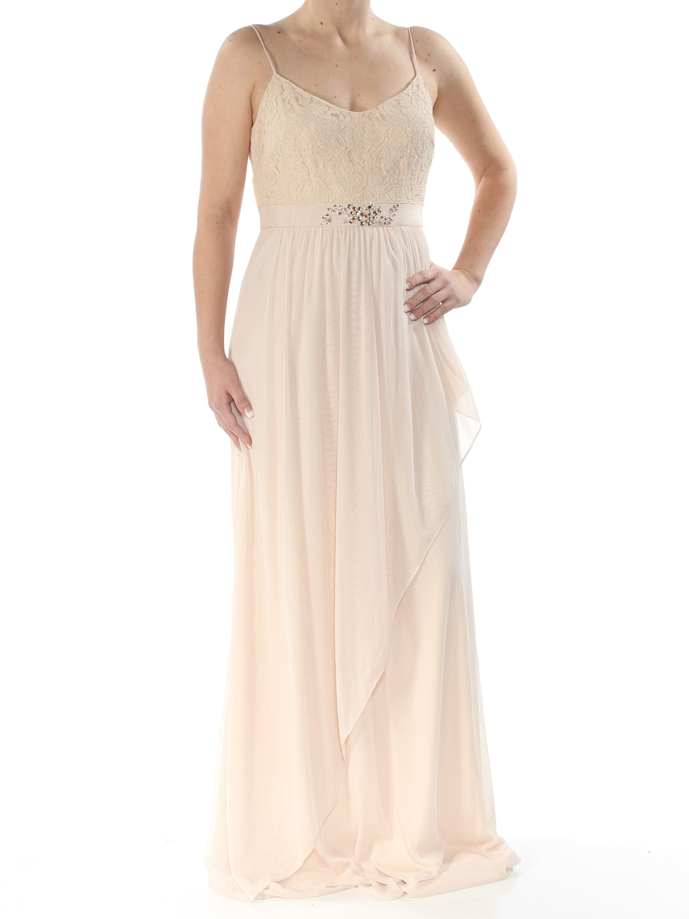 ADRIANNA PAPELL Womens Beige Embellished Ruched Sleeveless Strapless Above The Knee Evening Fit + Flare Dress