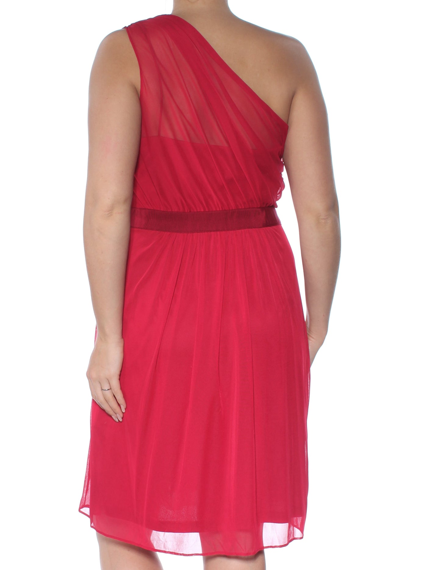 ADRIANNA PAPELL Womens Red Embellished Sleeveless Asymmetrical Neckline Above The Knee Formal Fit + Flare Dress