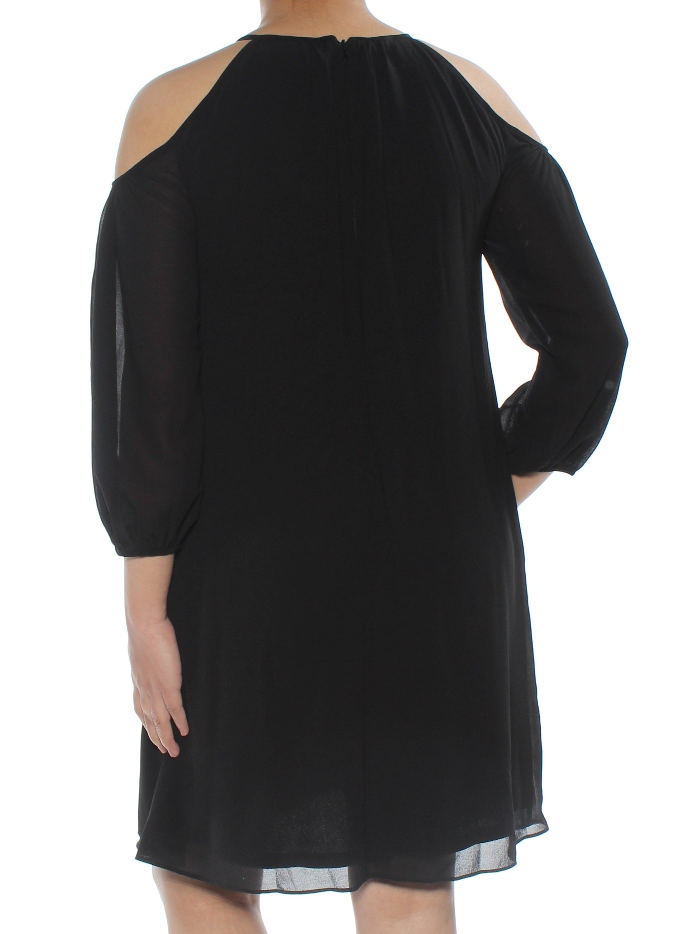 AMERICAN LIVING Womens Black Cold Shoulder 3/4 Sleeve Jewel Neck Above The Knee Evening Shift Dress