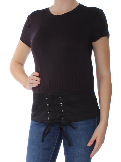 INC Womens Black Tie Color Block Short Sleeve Jewel Neck T-Shirt