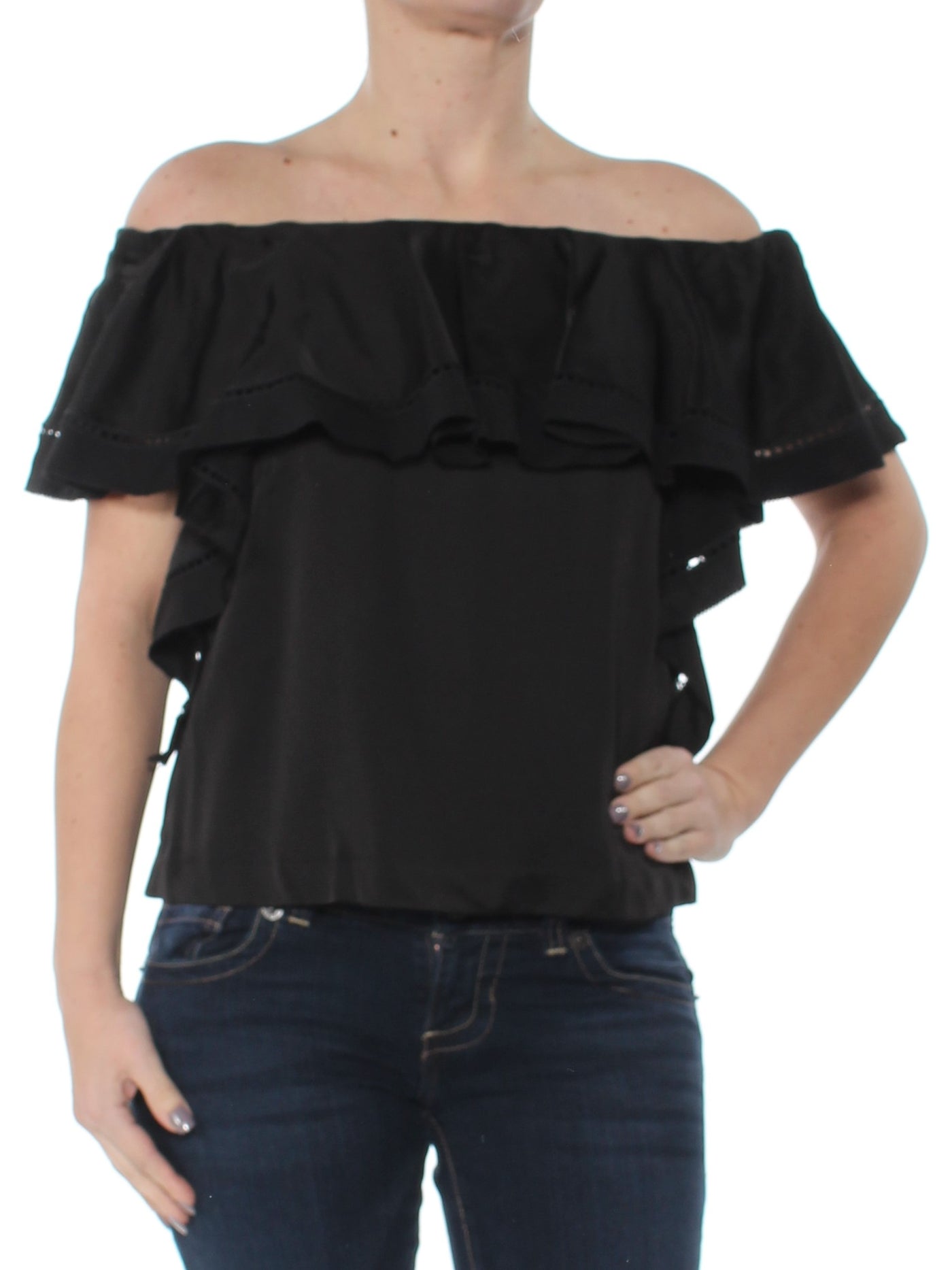 RACHEL ZOE Womens Black Off Shoulder Top