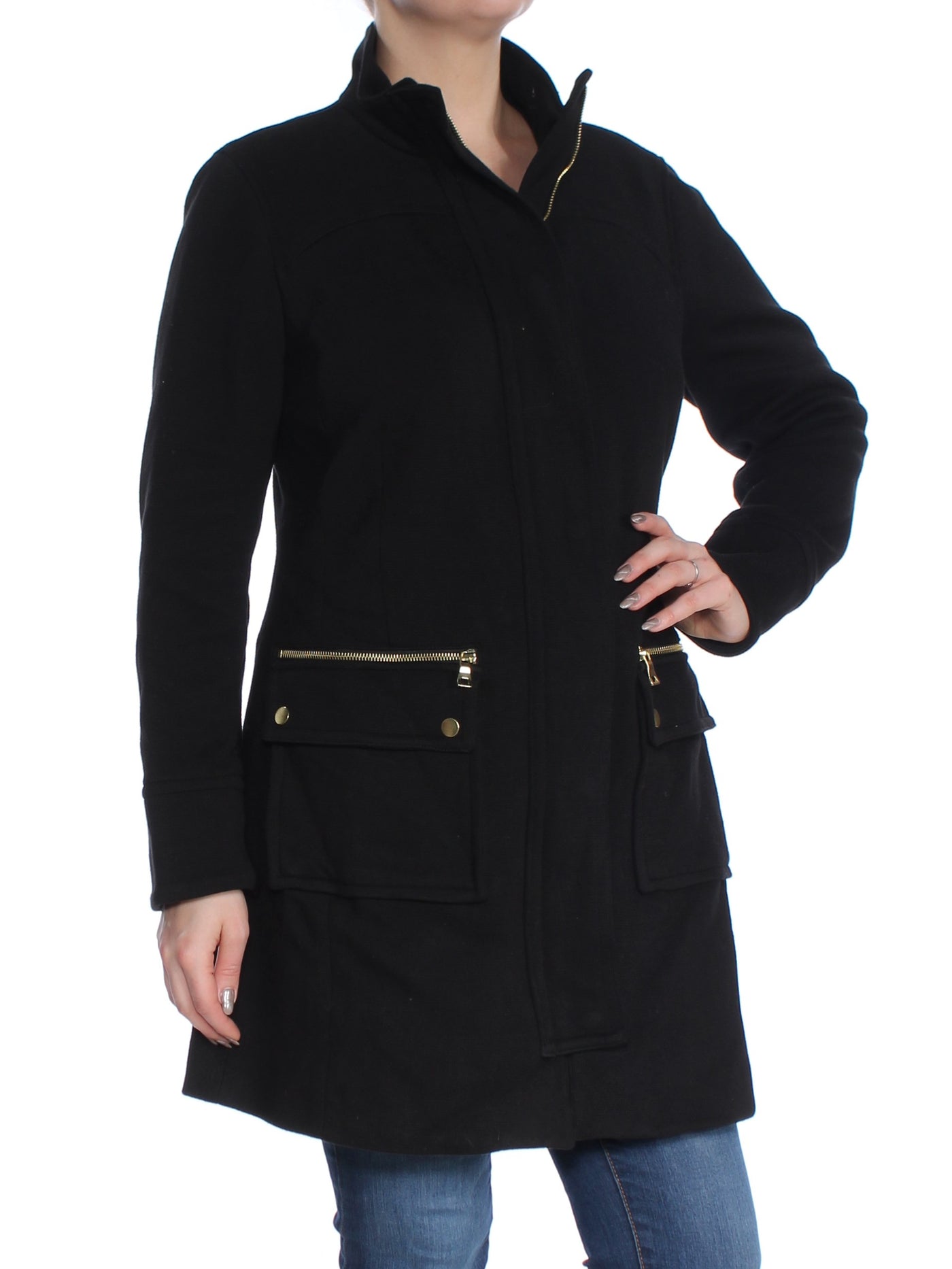 INC Womens Black Stand-collar Knit Winter Jacket Coat