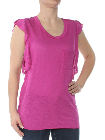 WE THE FREE Womens Purple Ruffled Sleeves Scoop Neck Top