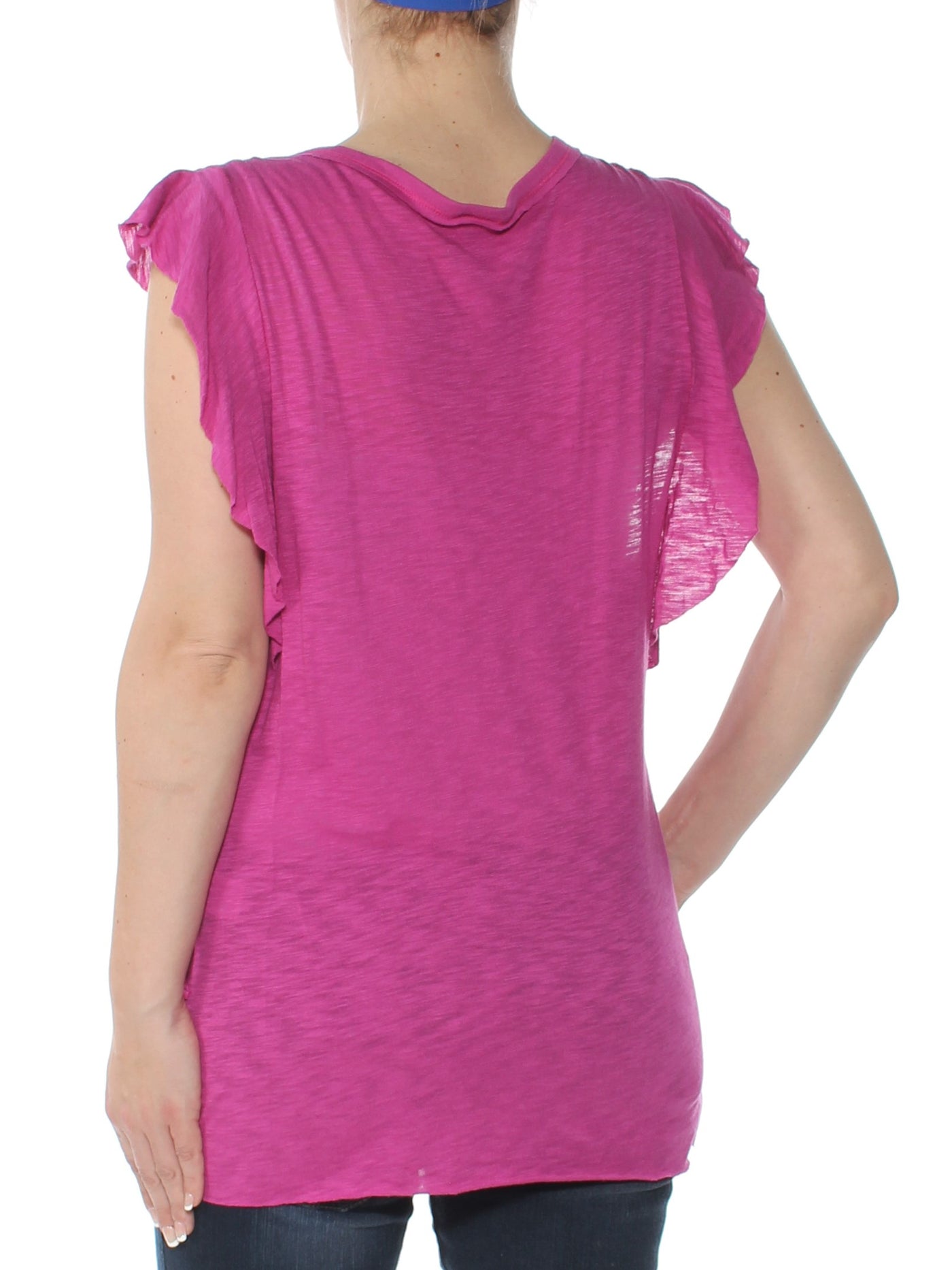 WE THE FREE Womens Purple Ruffled Sleeves Scoop Neck Top