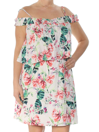 SANCTUARY Womens Pink Cold Shoulder  Popover Floral Sleeveless Square Neck Above The Knee Paneled Dress