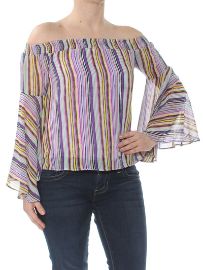 BAR III Womens Purple Off The Shoulder Off Shoulder Top