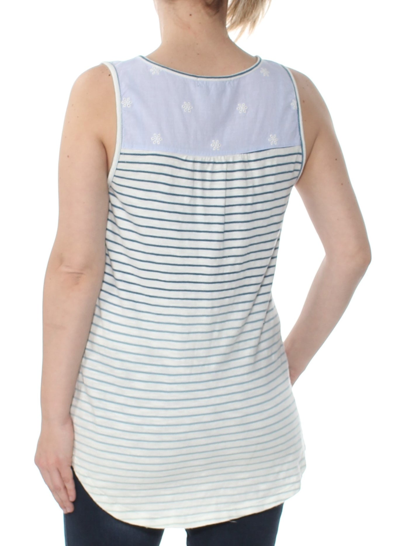 SANCTUARY Womens Ivory Eyelet Tank Striped Sleeveless Top